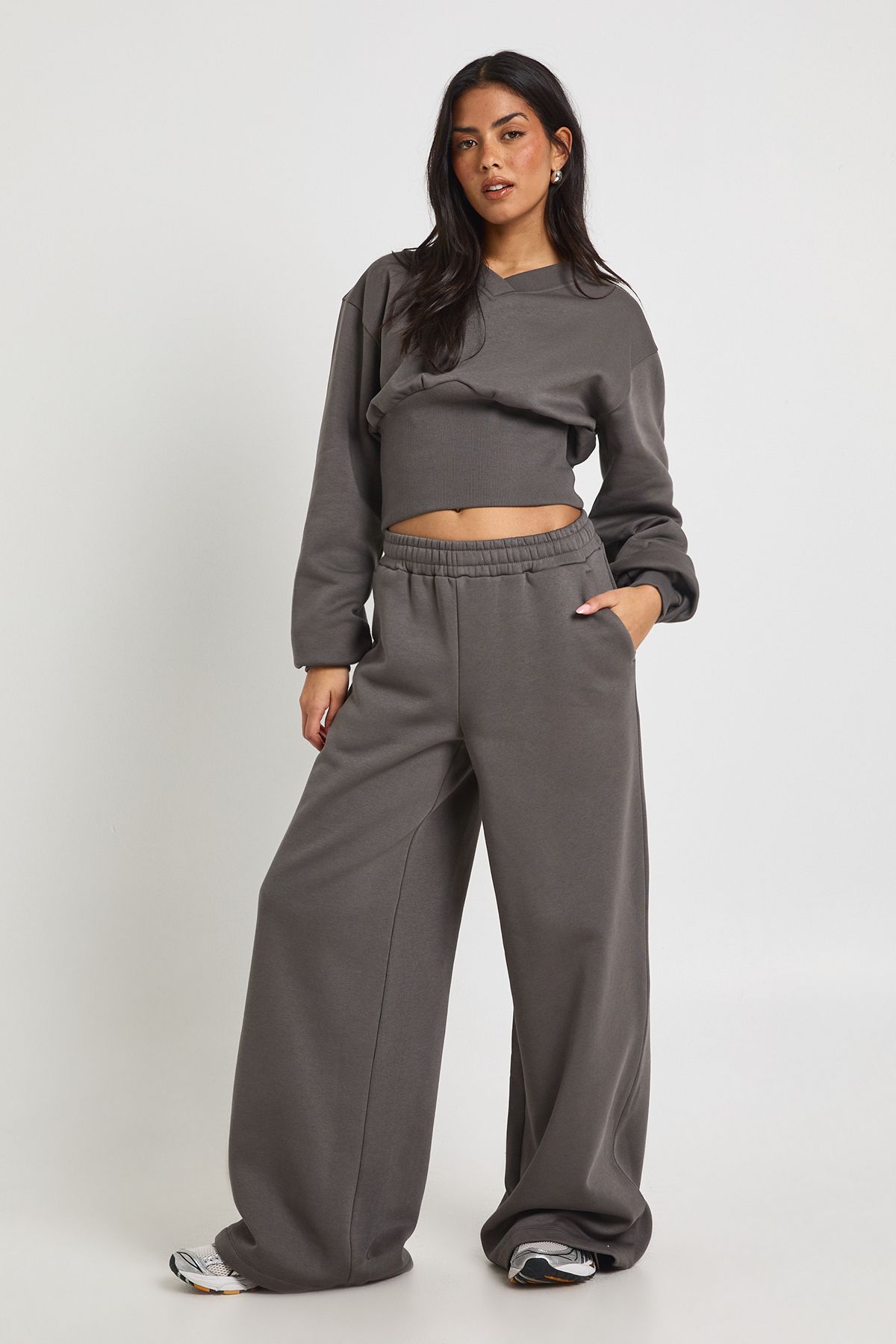 V Neck Deep Waist Sweatshirt Tracksuit