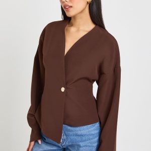 Gold Button Long Sleeve Wrap Top