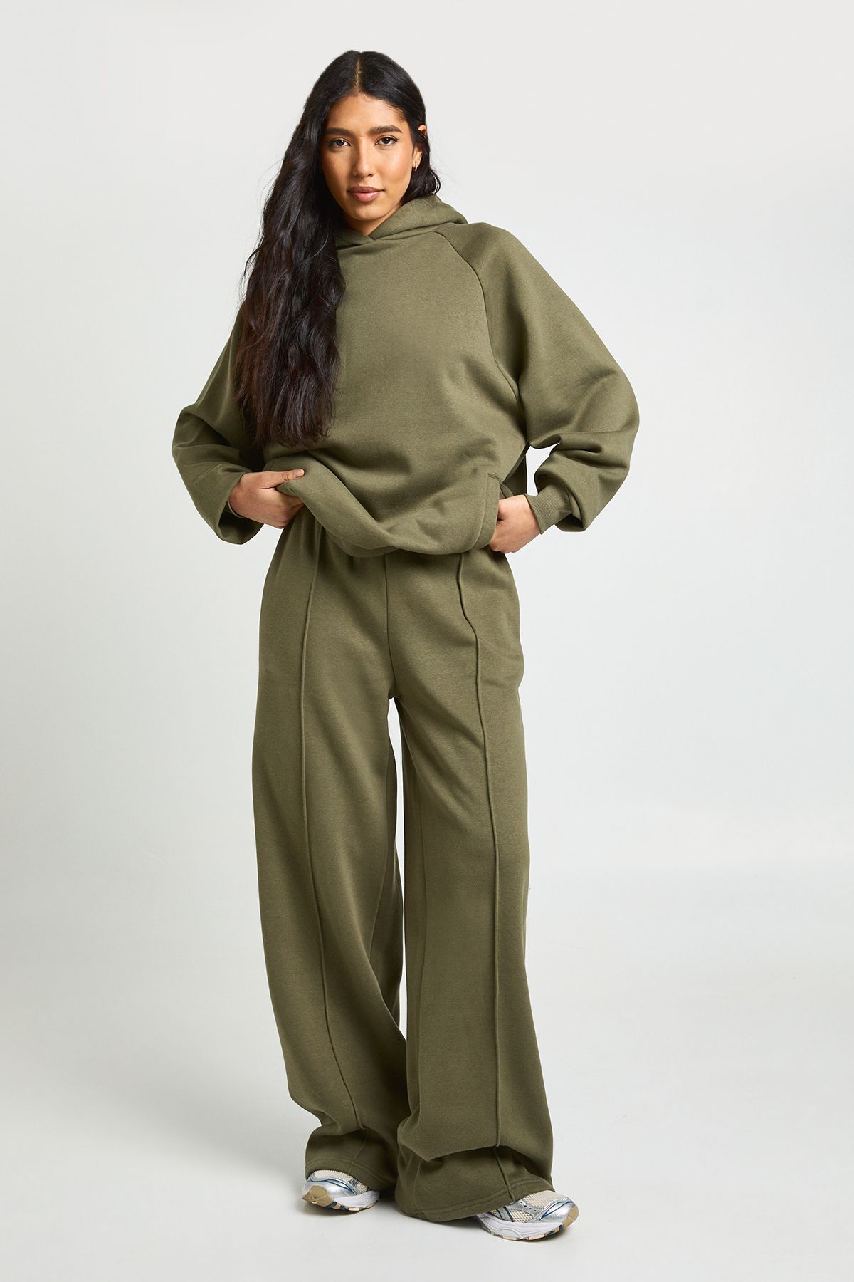 Tall Oversized Hoodie And Pintuck Straight Leg Jogger Tracksuit