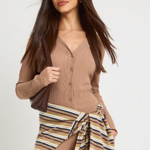 Textured Button Through Long Sleeve Top