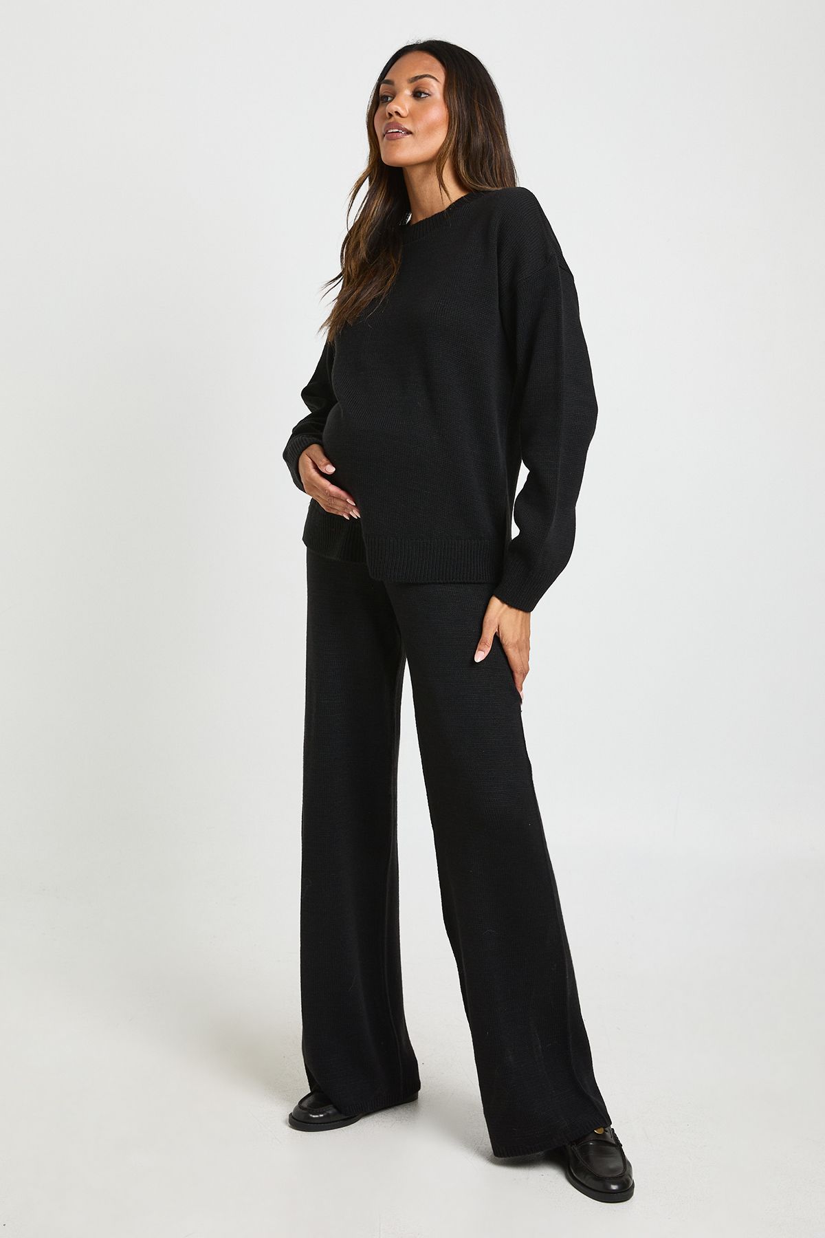 Maternity Soft Knit Jumper And Wide Leg Trouser Knitted Co-ord