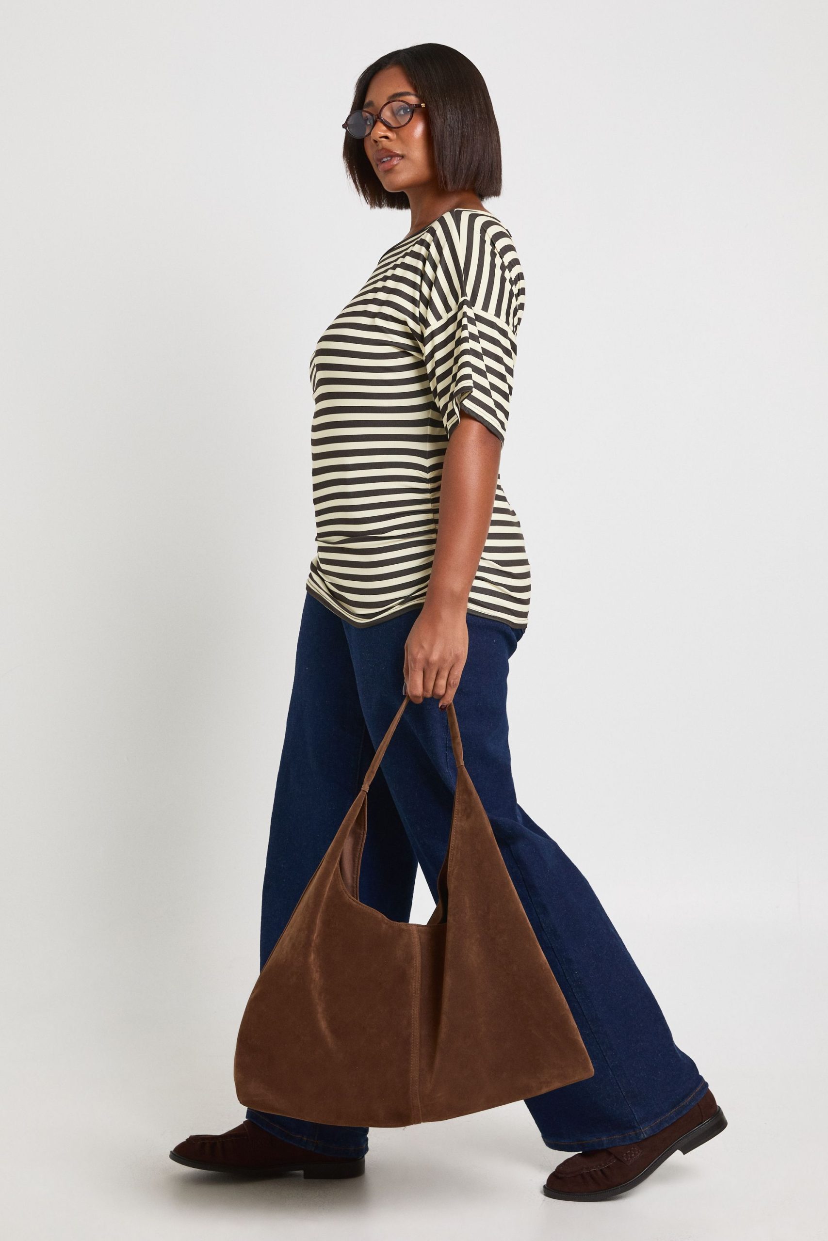 Plus Striped Off Shoulder Cinched Waist Top - Image 3