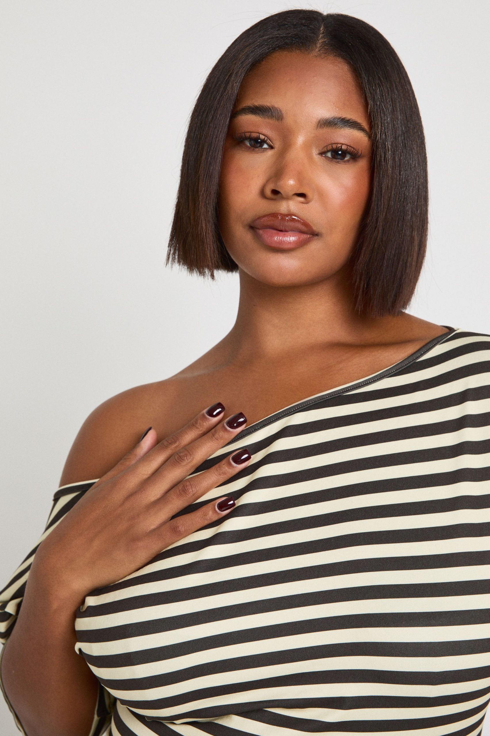 Plus Striped Off Shoulder Cinched Waist Top - Image 4