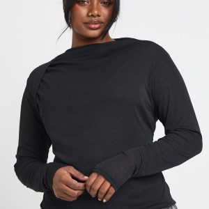 Plus Slash Neck Long Sleeve Top