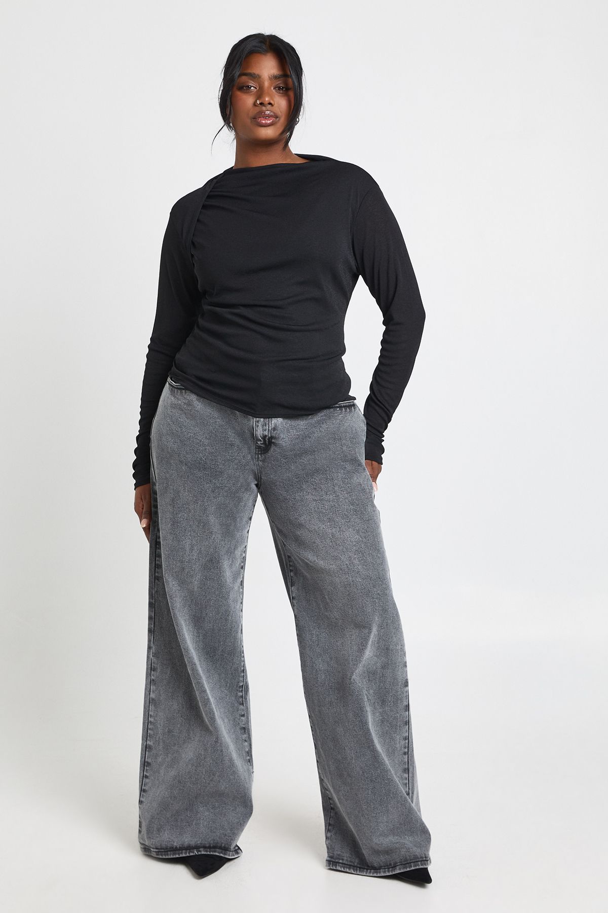Plus Slash Neck Long Sleeve Top - Image 3