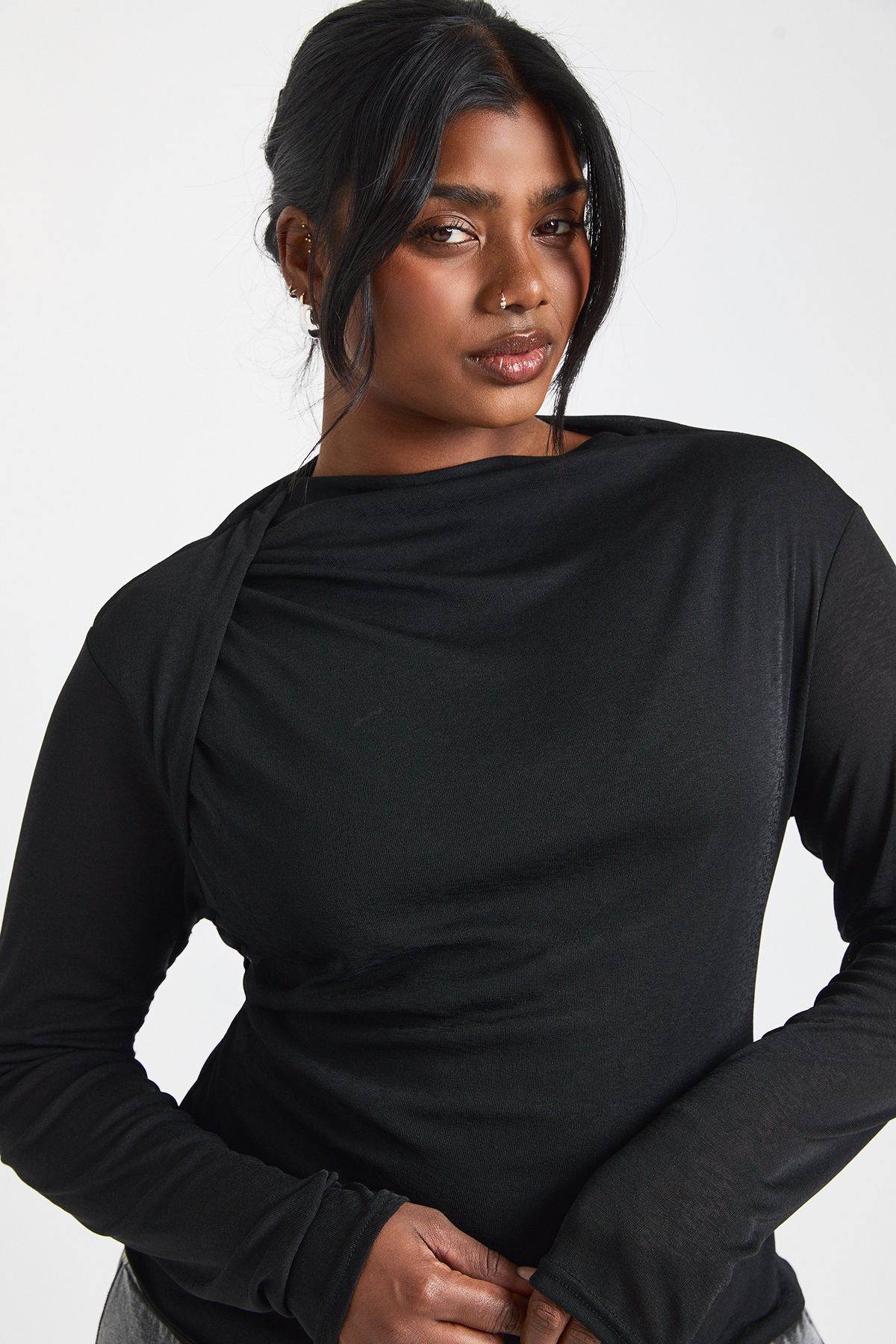 Plus Slash Neck Long Sleeve Top - Image 4