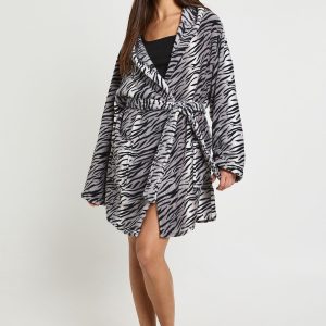 Zebra Print Hooded Mini Dressing Gown