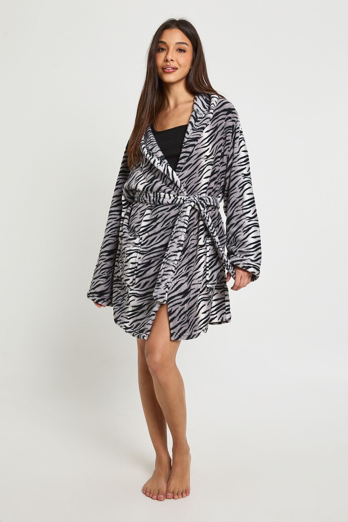 Zebra Print Hooded Mini Dressing Gown
