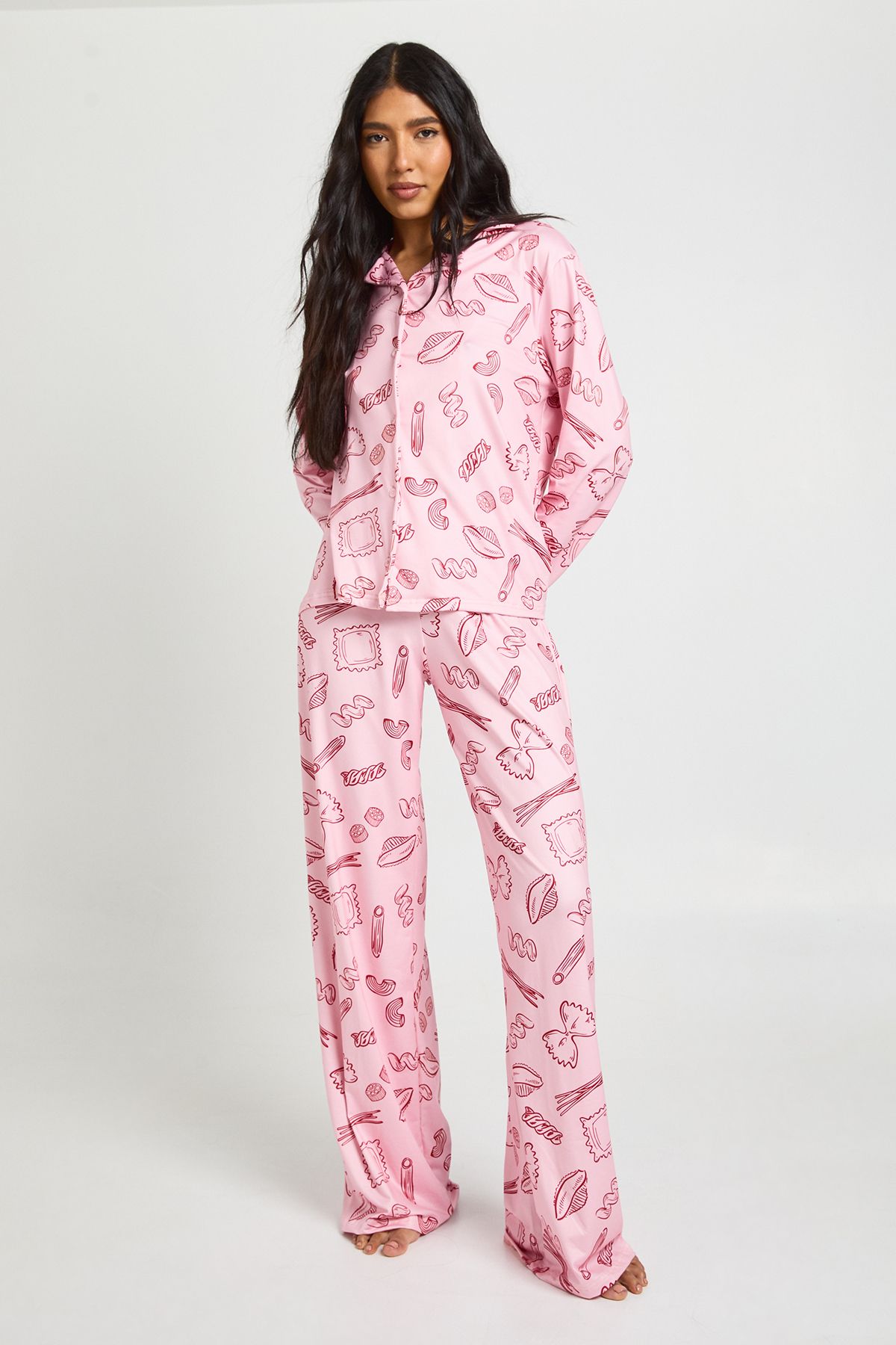 Tall Mixed Pasta Print Long Sleeve Top & Trousers Pyjama Set