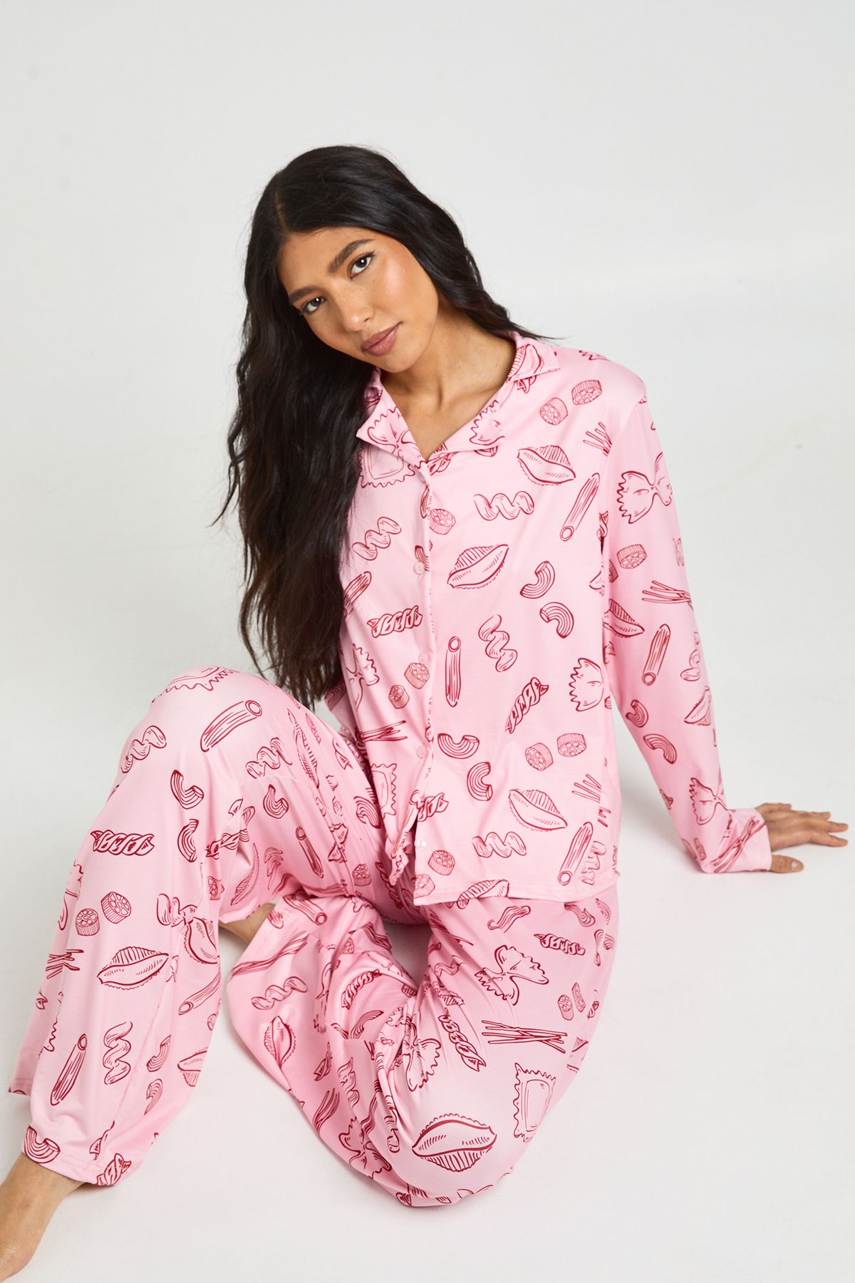 Tall Mixed Pasta Print Long Sleeve Top & Trousers Pyjama Set - Image 3