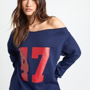 47 Printed Off The Shoulder Sweatshirt