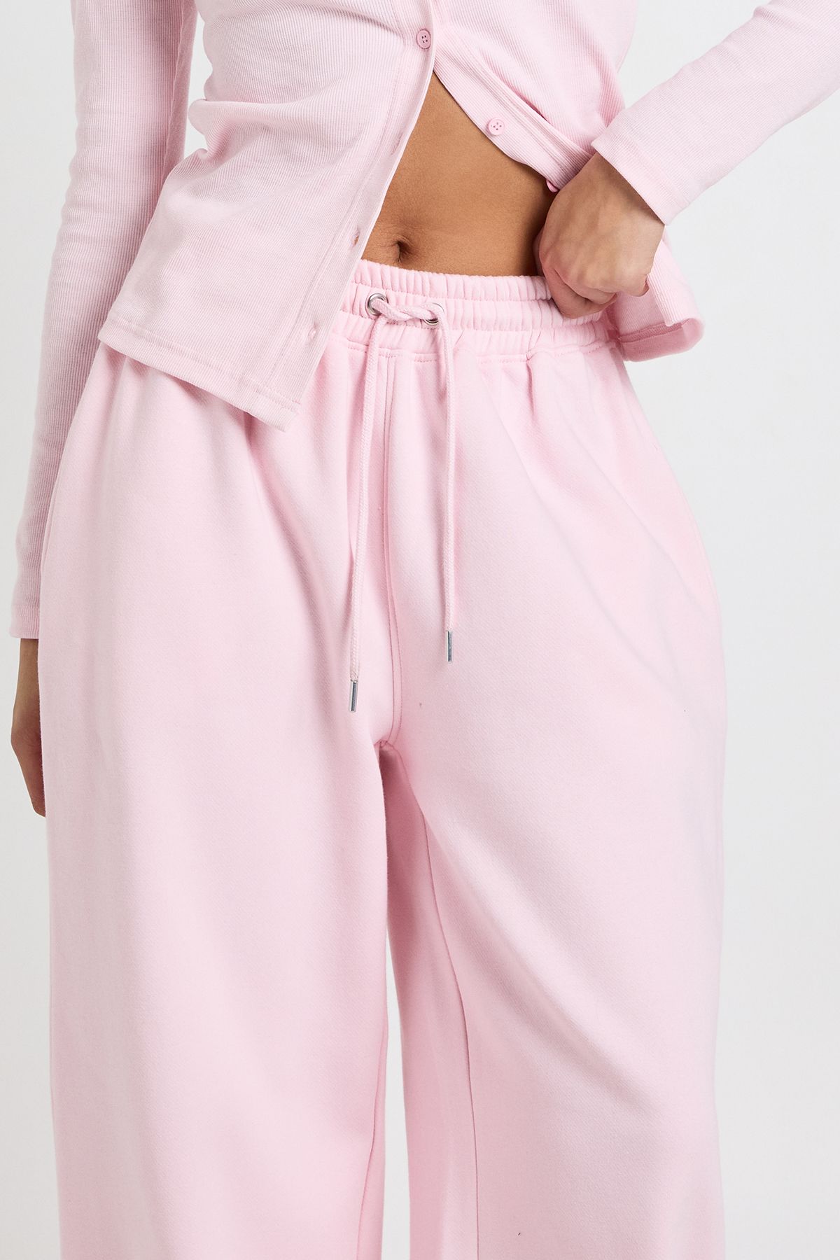 Rib Button Through Long Sleeve Top Tracksuit - Image 4