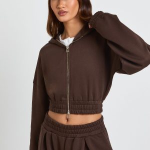 Cropped Double Zip Cinched Waist Hoodie