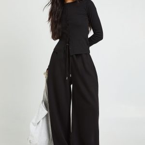 Tall Rib Button Through Long Sleeve Top Tracksuit
