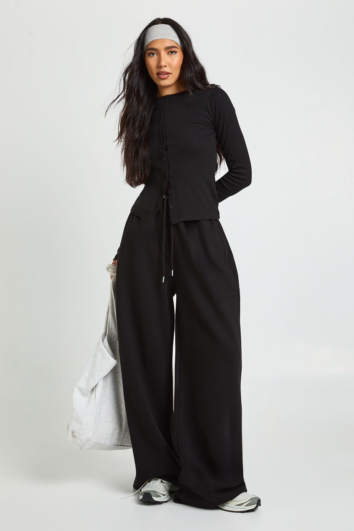 Tall Rib Button Through Long Sleeve Top Tracksuit