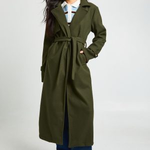 Tall Belted Wool Look Trench
