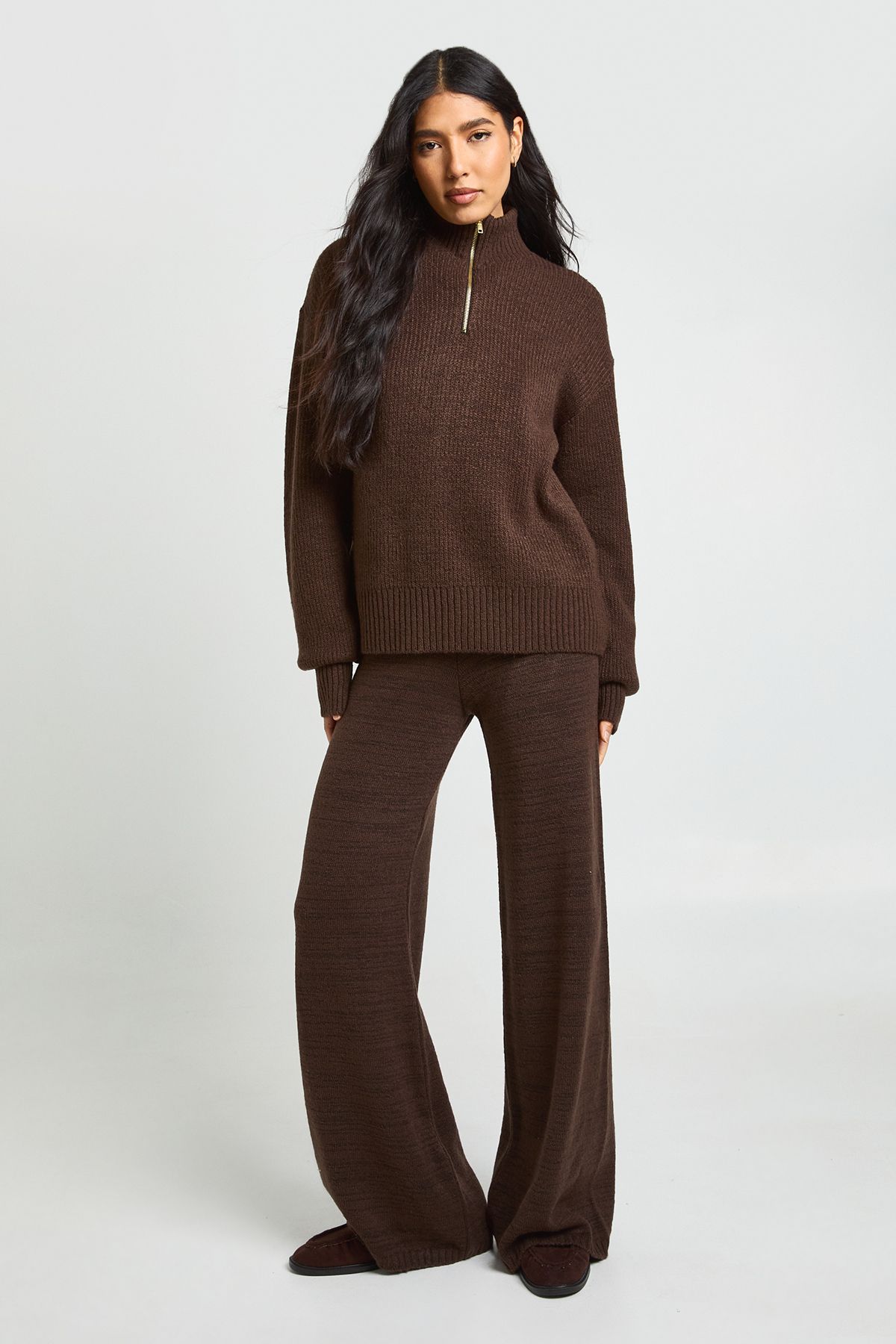 Tall Super Soft Zip Neck Oversized Jumper and Wide Leg Trouser Co-Ord