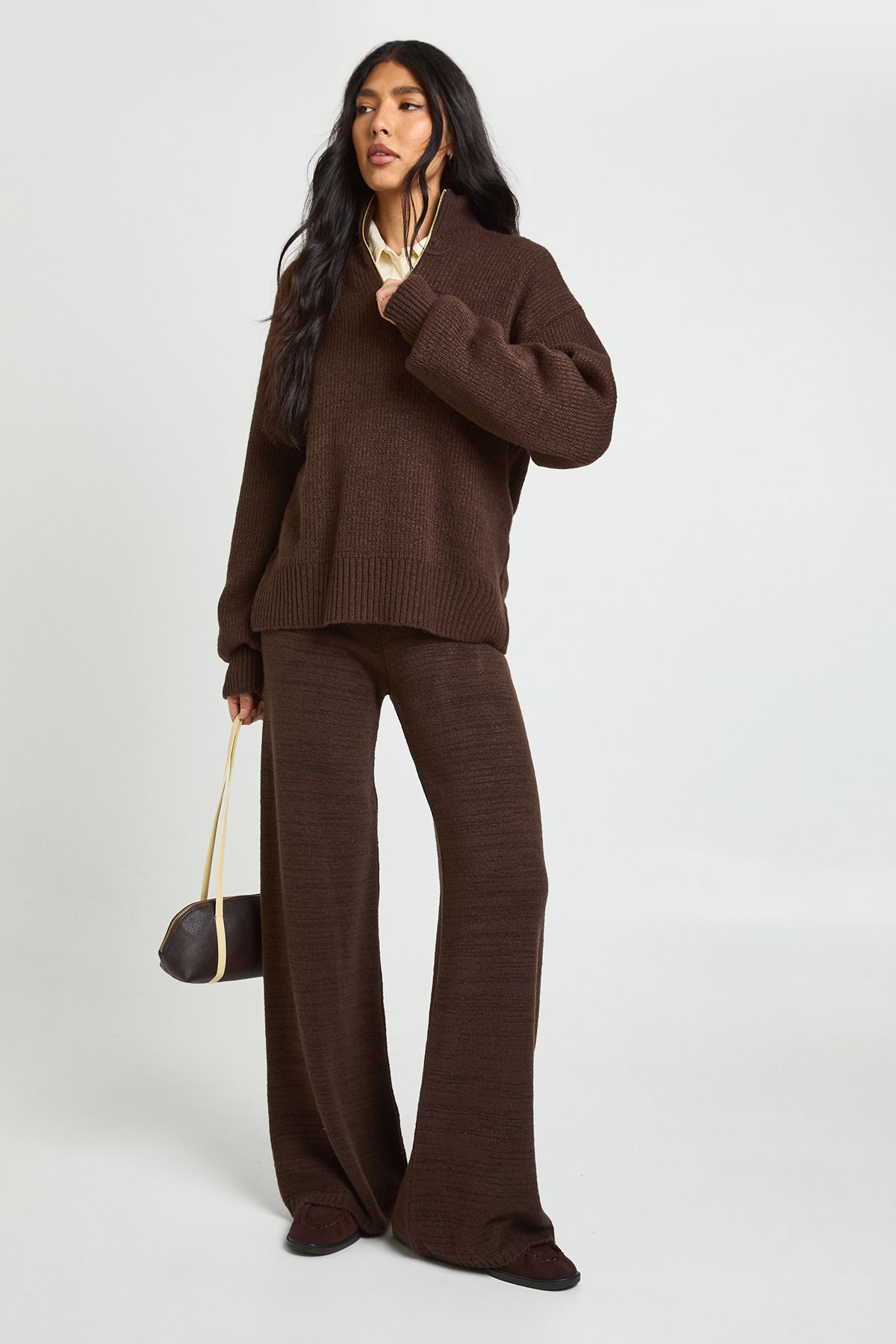 Tall Super Soft Zip Neck Oversized Jumper and Wide Leg Trouser Co-Ord - Image 3