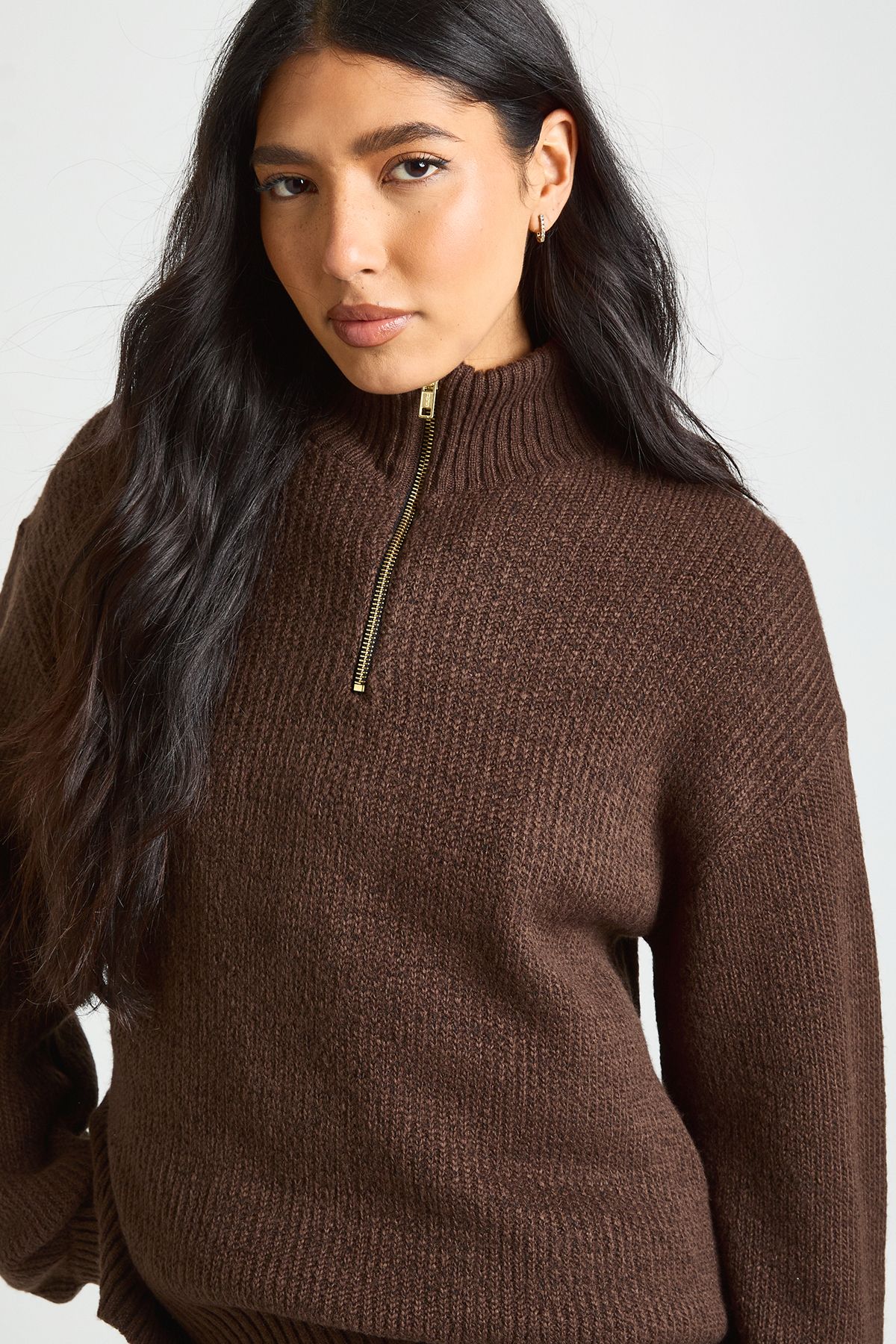 Tall Super Soft Zip Neck Oversized Jumper and Wide Leg Trouser Co-Ord - Image 4