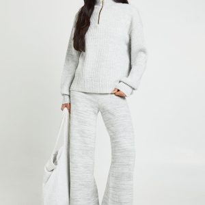 Tall Super Soft Zip Neck Oversized Jumper and Wide Leg Trouser Co-Ord