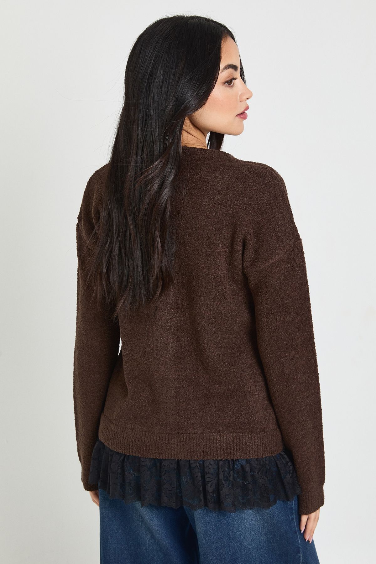 L.ace Trim Hem Knitted Cardigan - Image 2