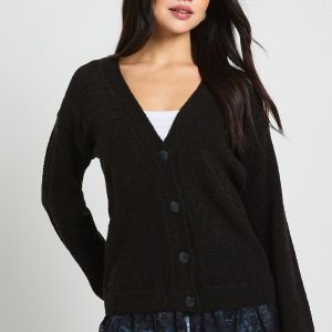 L.ace Trim Hem Knitted Cardigan