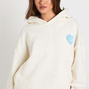 Love Heart Graphic Oversized Puff Print Hoodie
