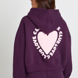 Love Club Puff Print Zip Through Boxy Hoodie
