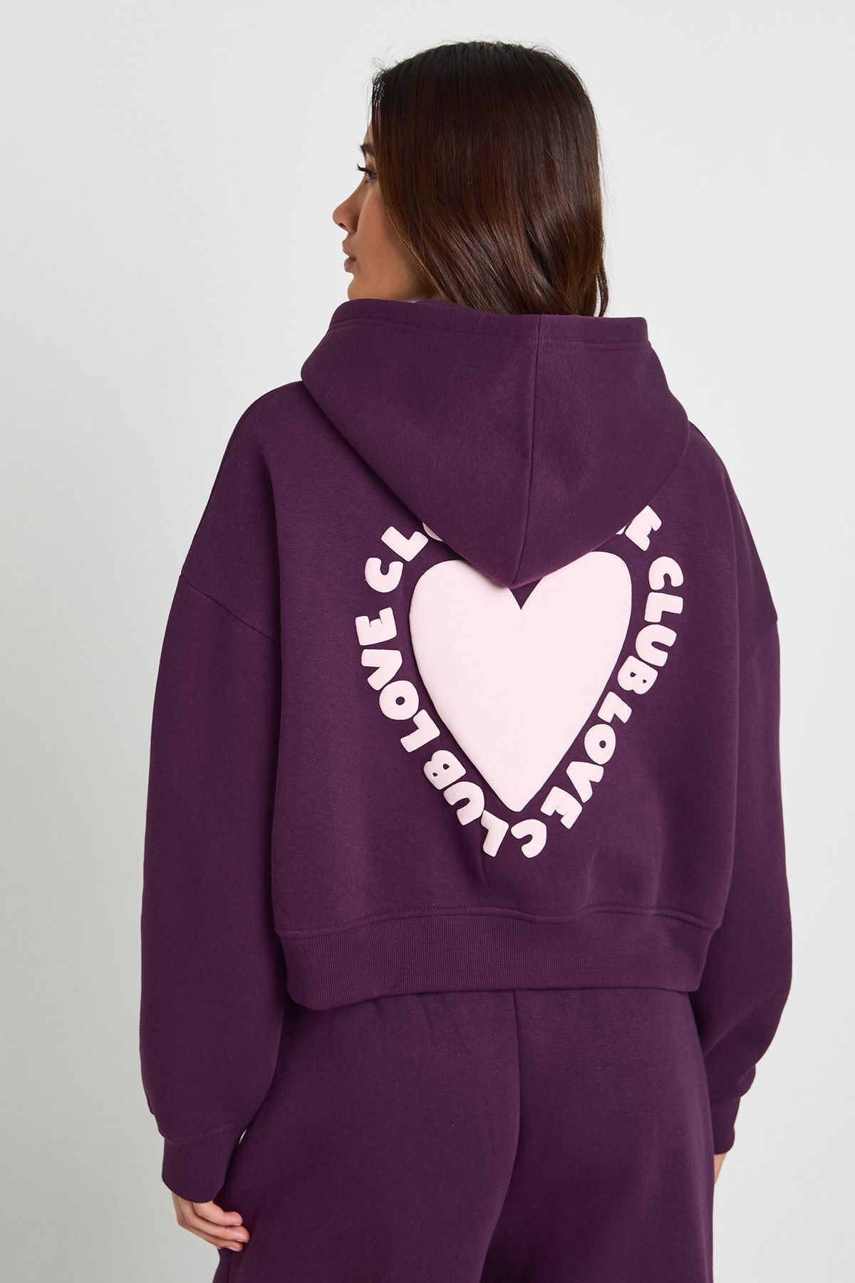 Love Club Puff Print Zip Through Boxy Hoodie