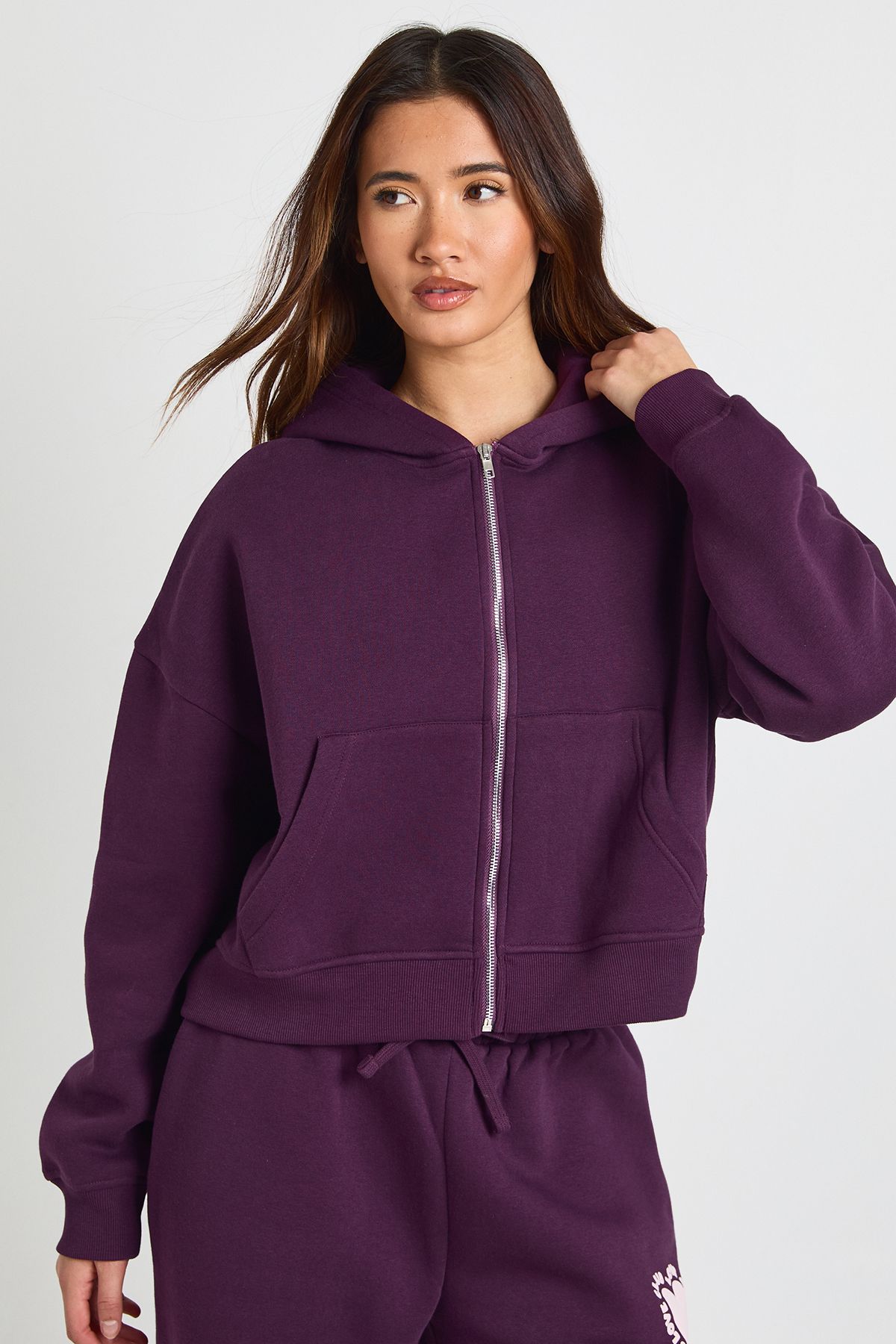 Love Club Puff Print Zip Through Boxy Hoodie - Image 2