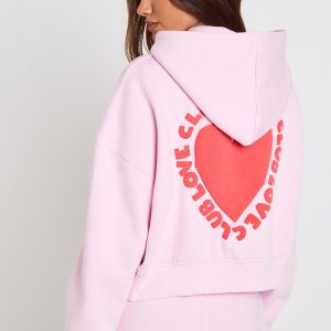 Love Club Puff Print Zip Through Boxy Hoodie