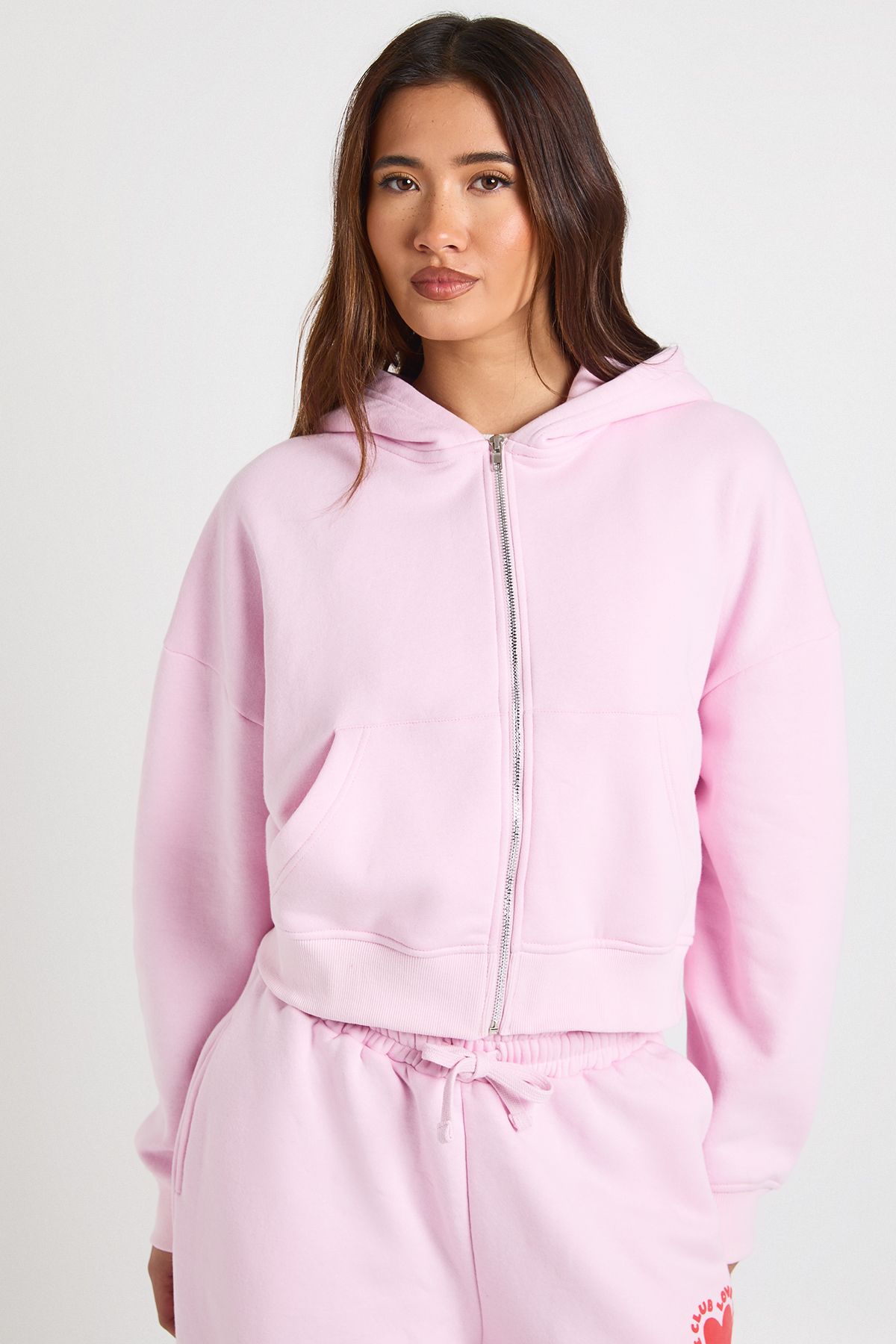 Love Club Puff Print Zip Through Boxy Hoodie - Image 2