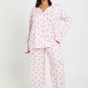 Plus Martinis Print Long Sleeve Shirt & Trouser Pyjama Set