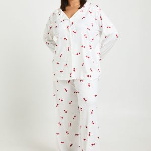Plus Valentines Heart Print Long Sleeve Shirt & Trouser Pyjama Set