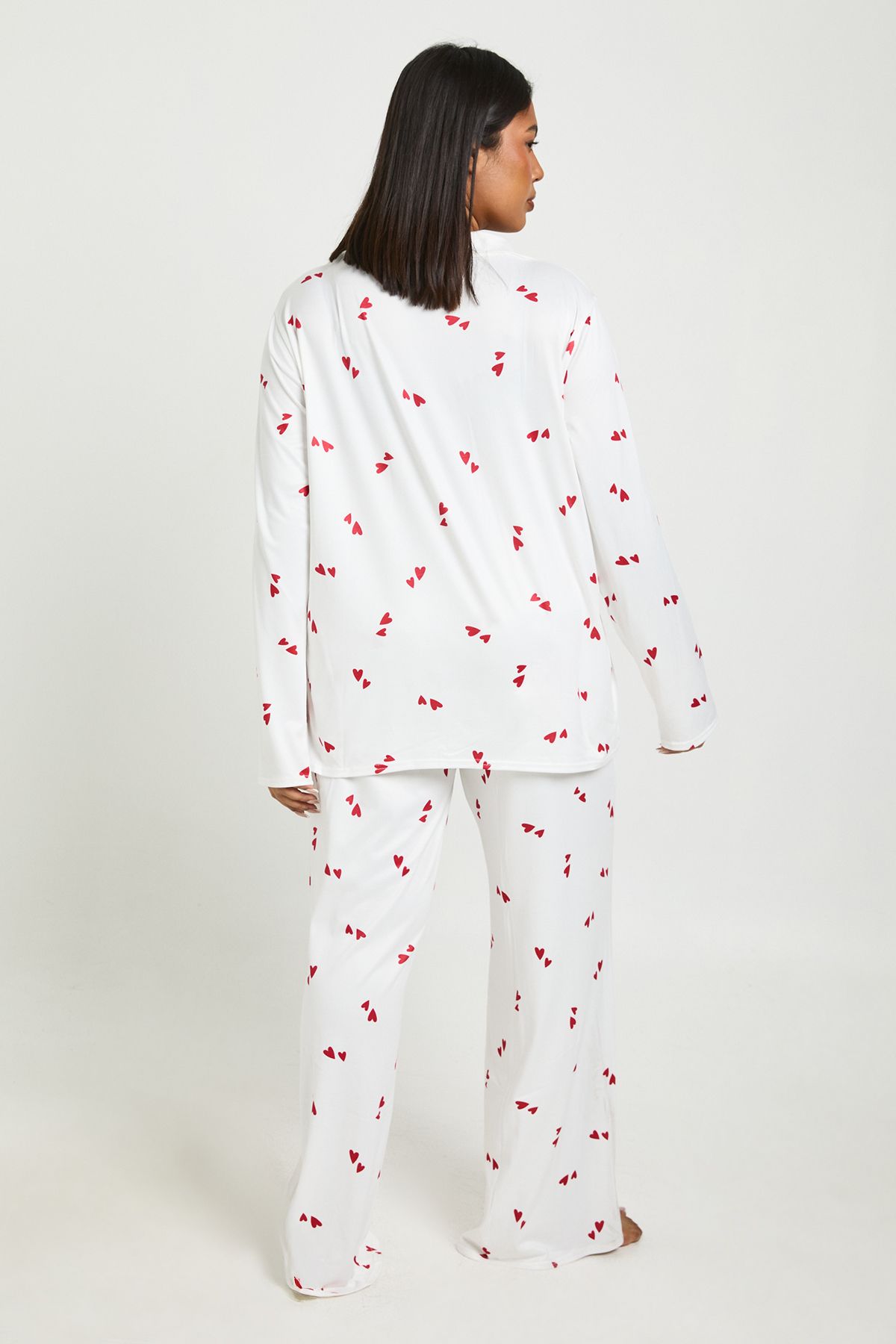 Plus Valentines Heart Print Long Sleeve Shirt & Trouser Pyjama Set - Image 2