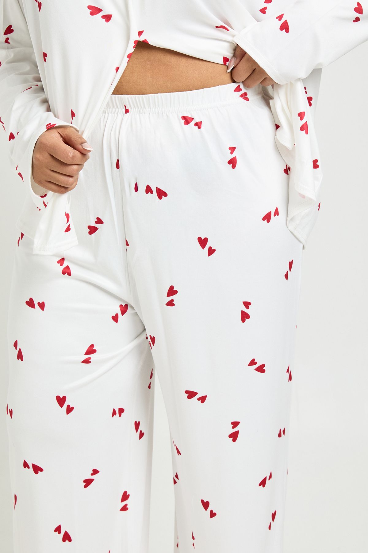 Plus Valentines Heart Print Long Sleeve Shirt & Trouser Pyjama Set - Image 4