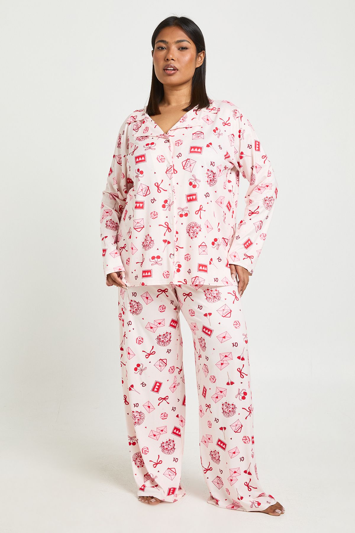 Plus Cake Print Long Sleeve Shirt & Trouser Pyjama Set - Image 3