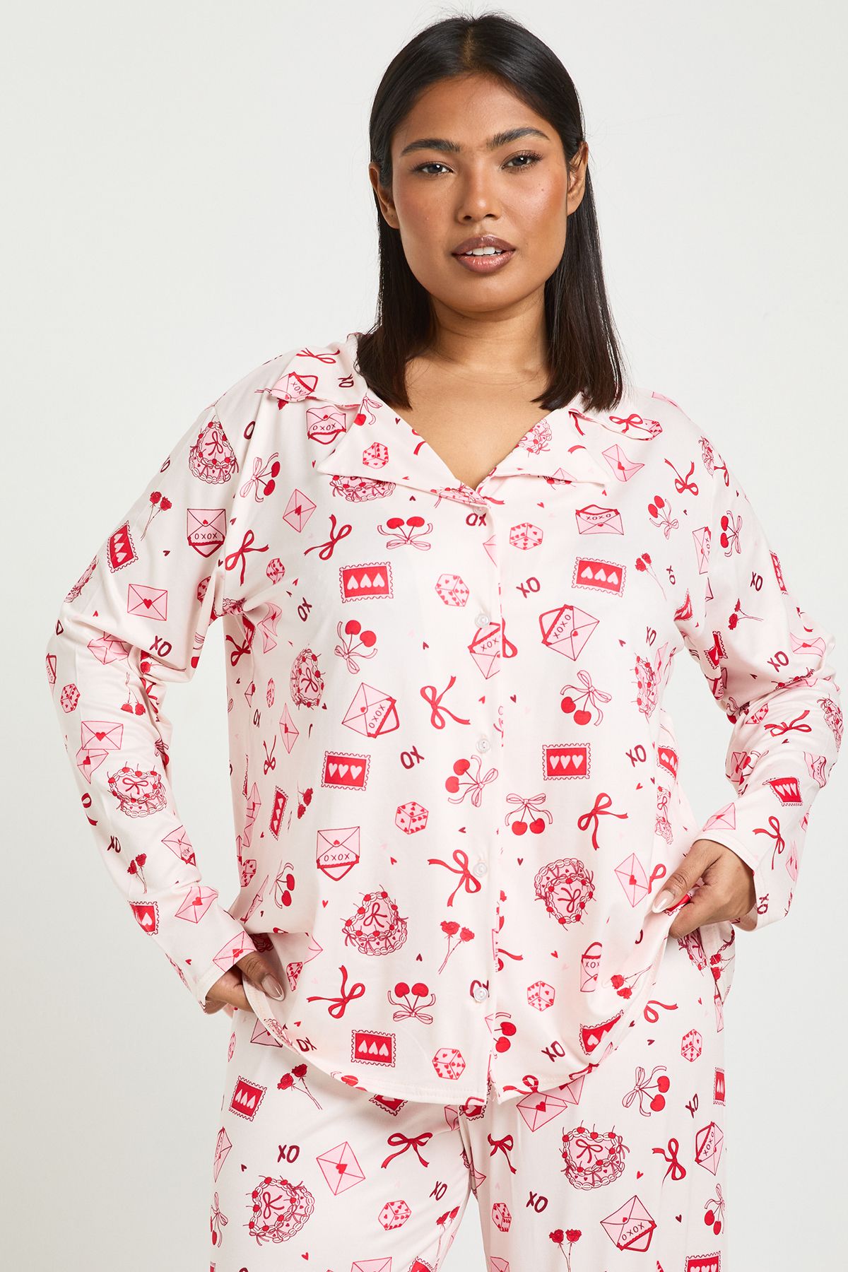 Plus Cake Print Long Sleeve Shirt & Trouser Pyjama Set - Image 4
