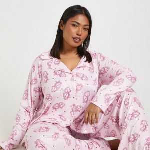 Plus Valentines Sweetheart Print Long Sleeve Shirt & Trouser Pyjama Set