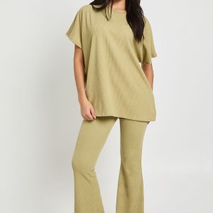 Two Tone Rib Flared Legging & Top Co Ord