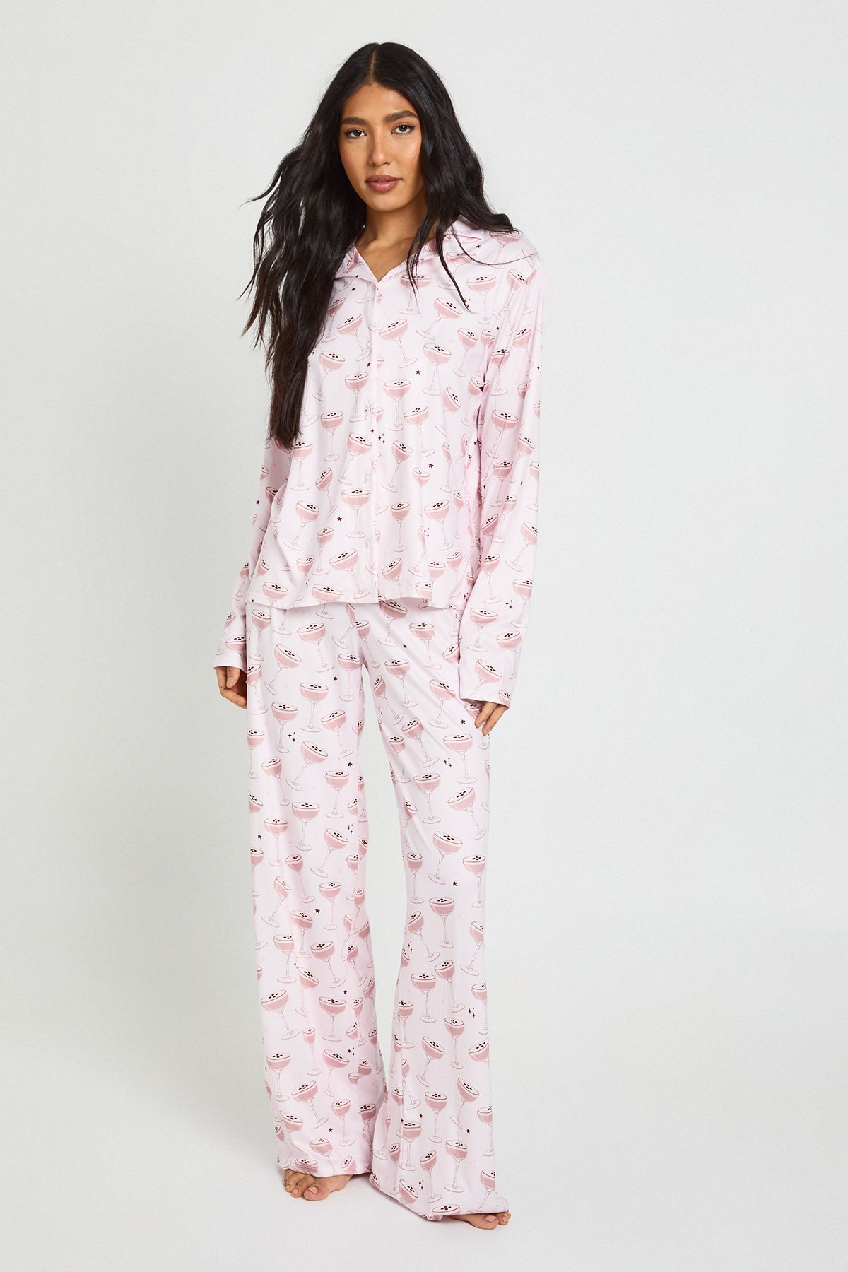 Tall Martini Print Long Sleeve Shirt & Trouser Pyjama Set