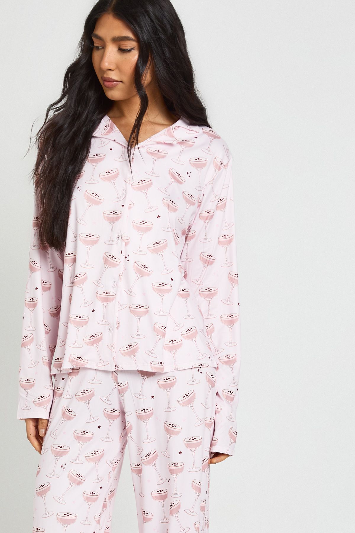 Tall Martini Print Long Sleeve Shirt & Trouser Pyjama Set - Image 3