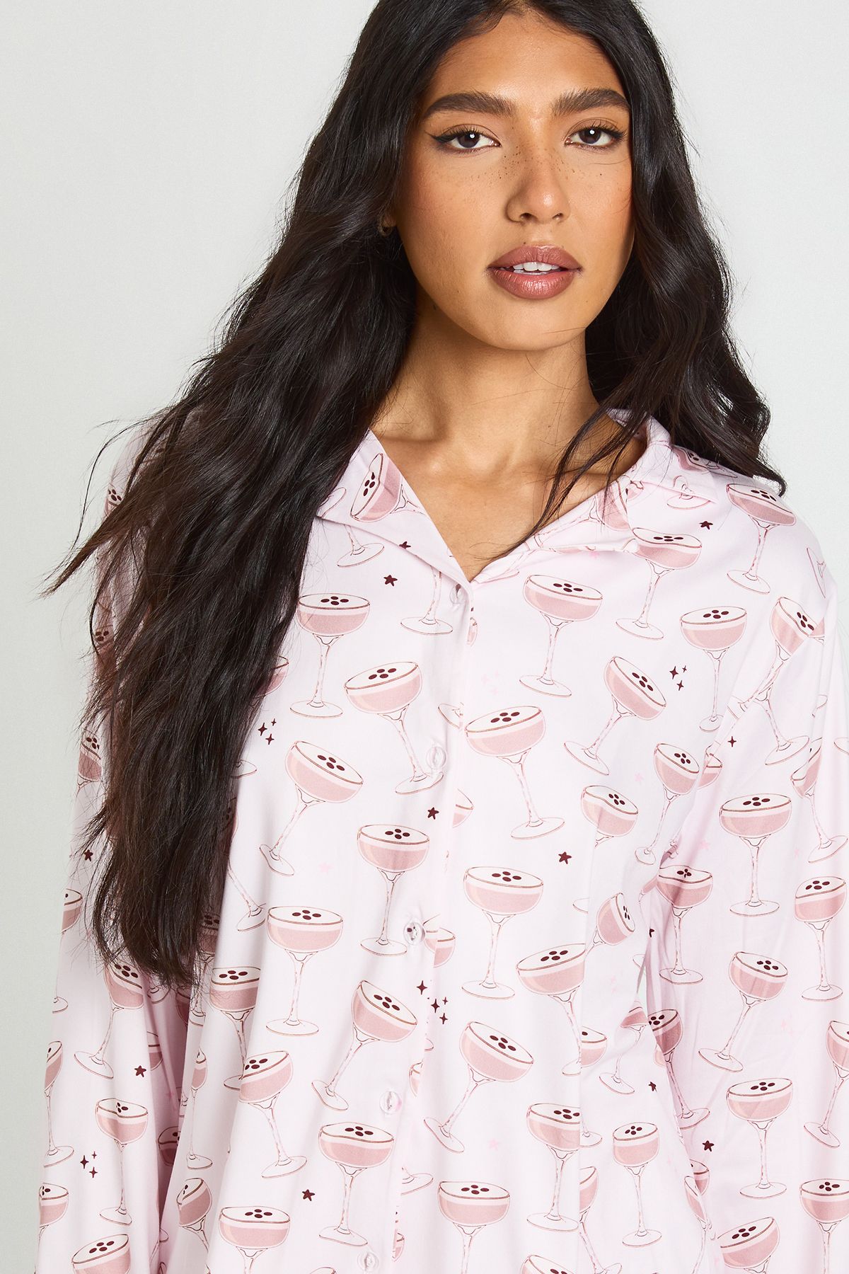 Tall Martini Print Long Sleeve Shirt & Trouser Pyjama Set - Image 4