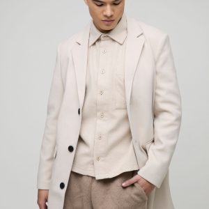 Single Breasted Wool Look Overcoat in Beige