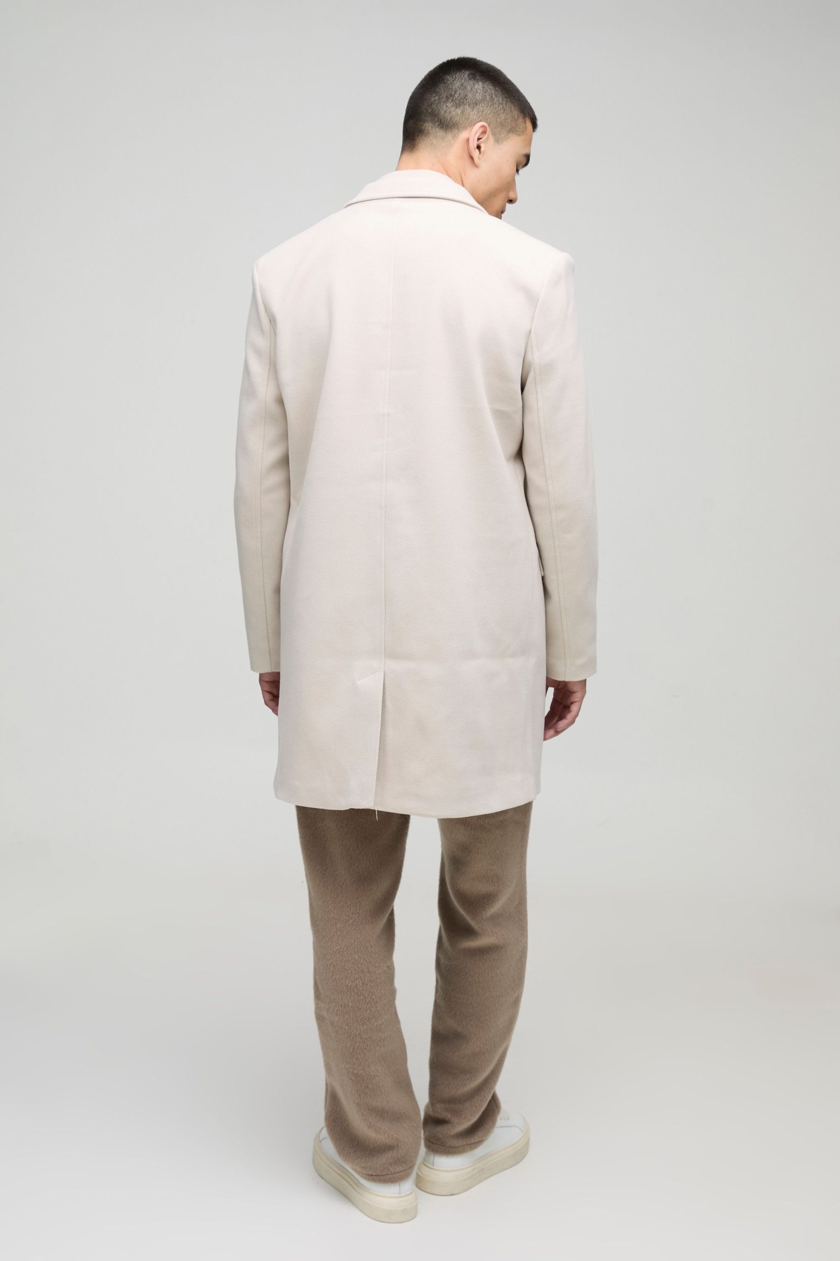 Single Breasted Wool Look Overcoat in Beige - Image 2