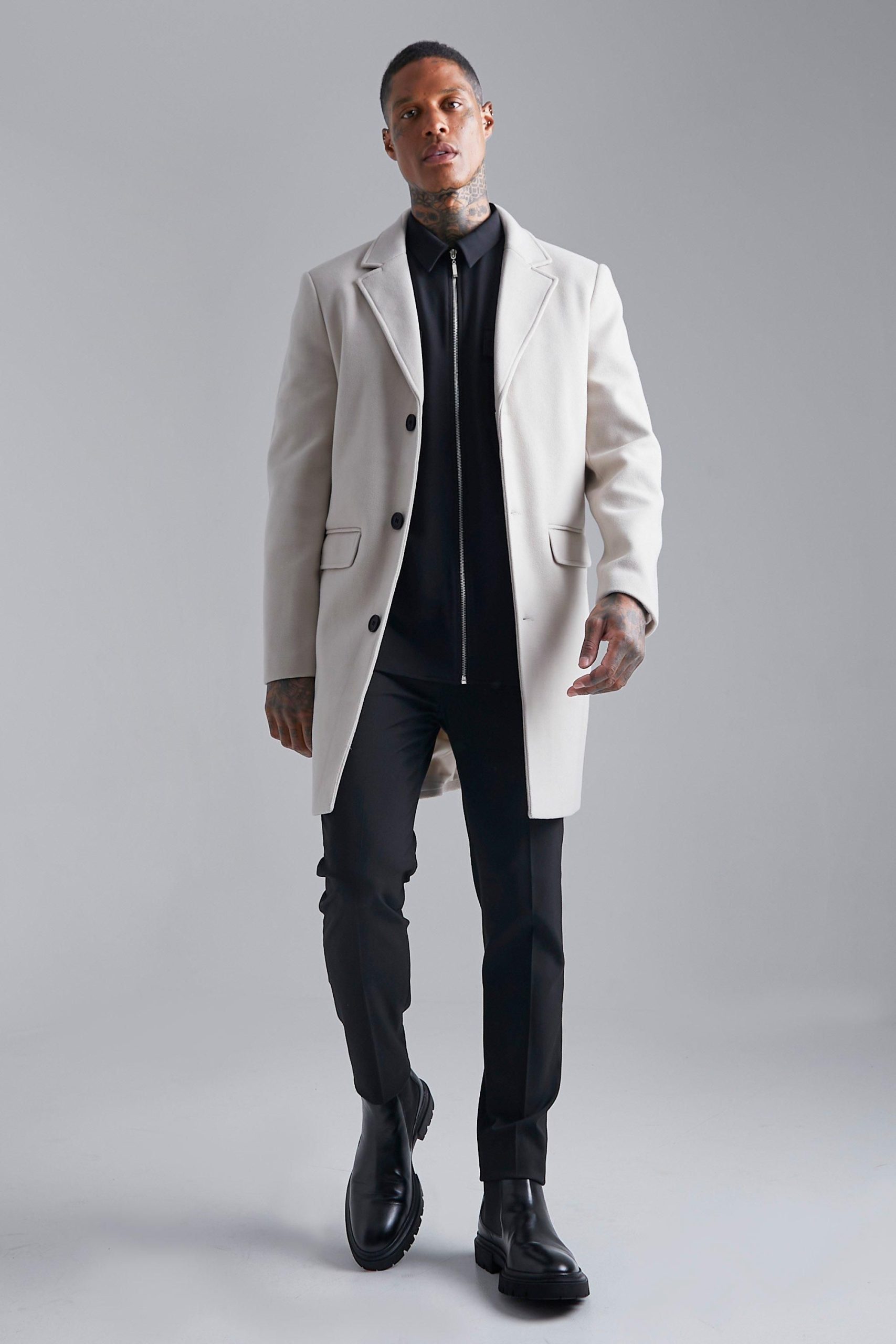 Single Breasted Wool Look Overcoat in Beige - Image 4