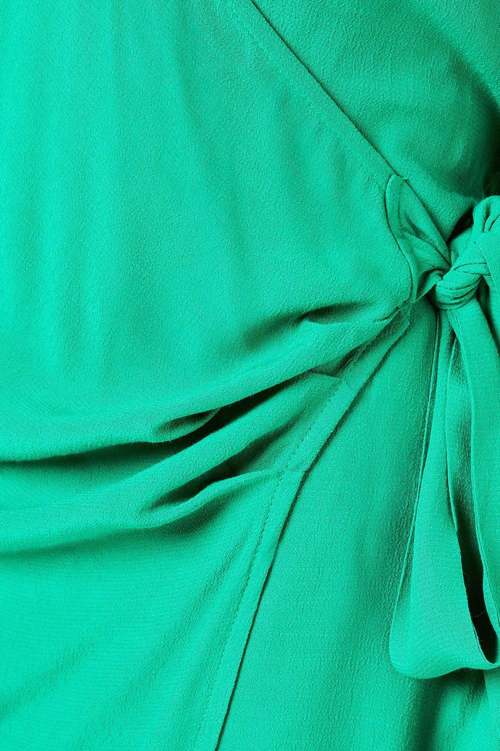Green Belt Detail Collared Wrap Dress - Image 5