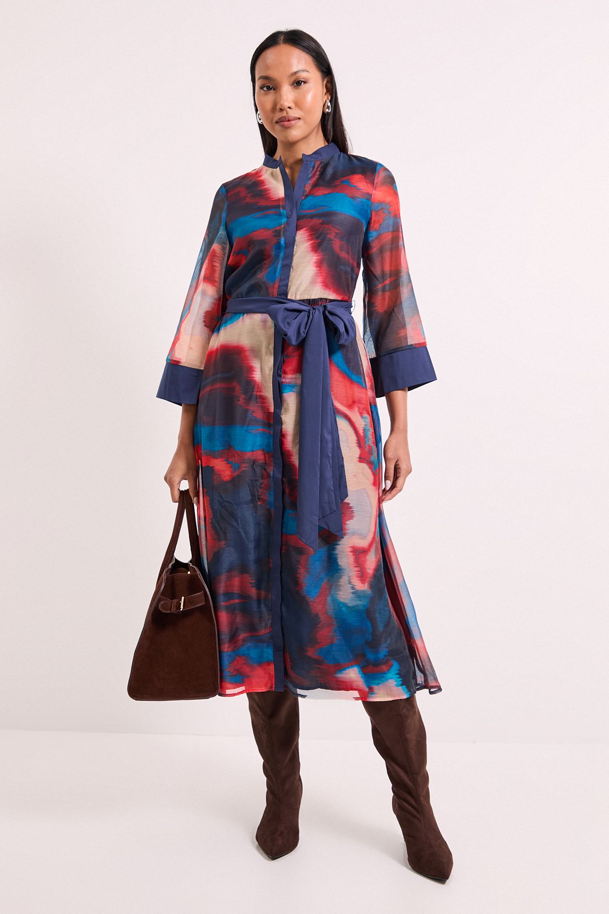 Geo Organza Contrast Shirt Dress