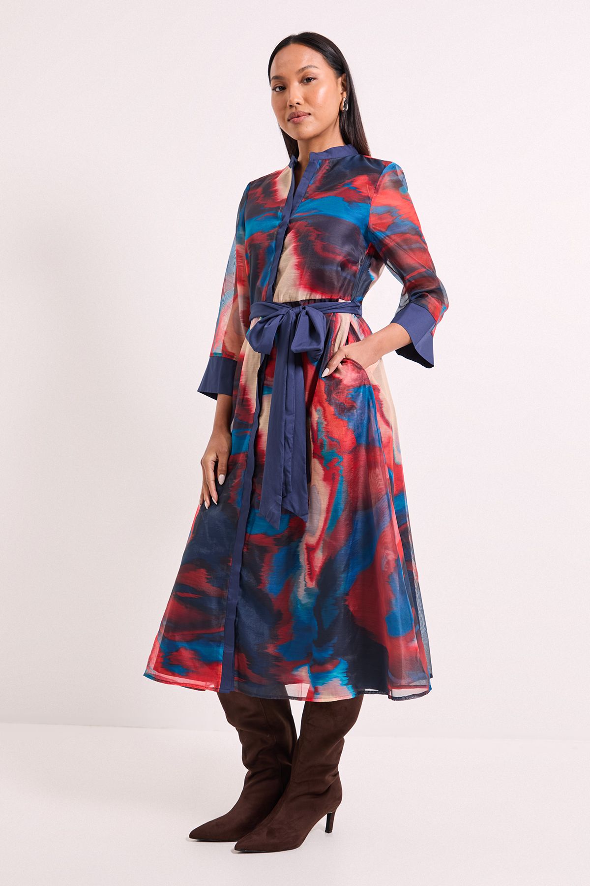 Geo Organza Contrast Shirt Dress - Image 4