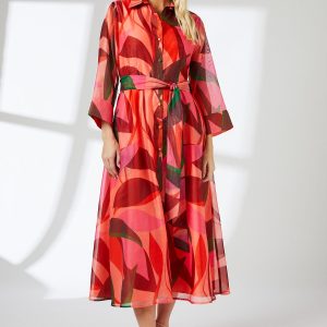 Abstract Organza Contrast Shirt Dress